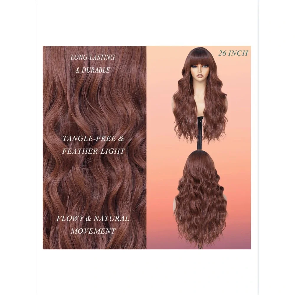 Long Wavy Fringe Wig in Deep Chestnut Brown - Women Hair Extensions